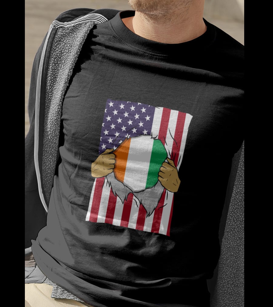 Ivory Coast Flag Inside American Flag Ivorian Pride Home T-Shirt