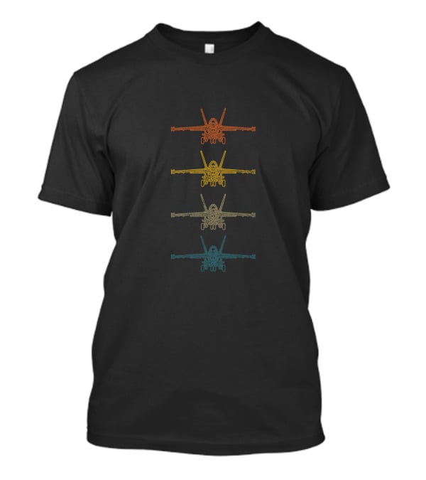 Retro F18 Hornet Schematic Vintage Fighter Jet Lover Multi-Color T-Shirt