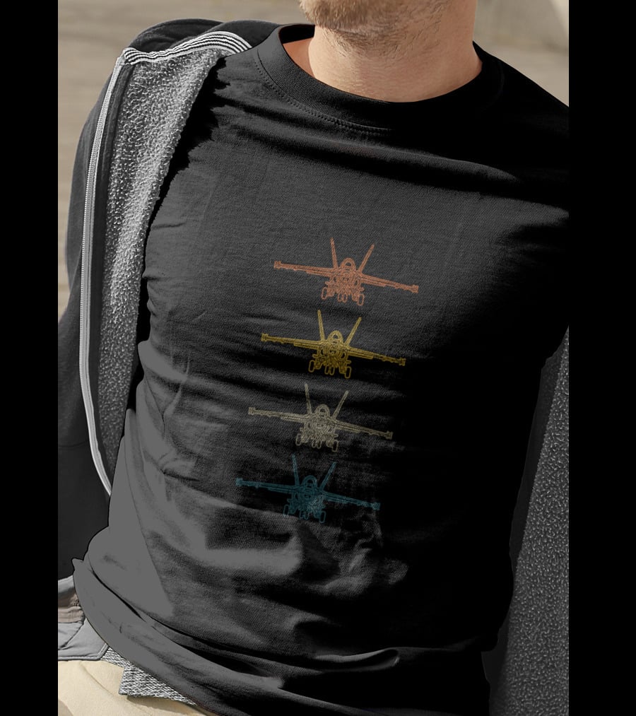 Retro F18 Hornet Schematic Vintage Fighter Jet Lover Multi-Color T-Shirt
