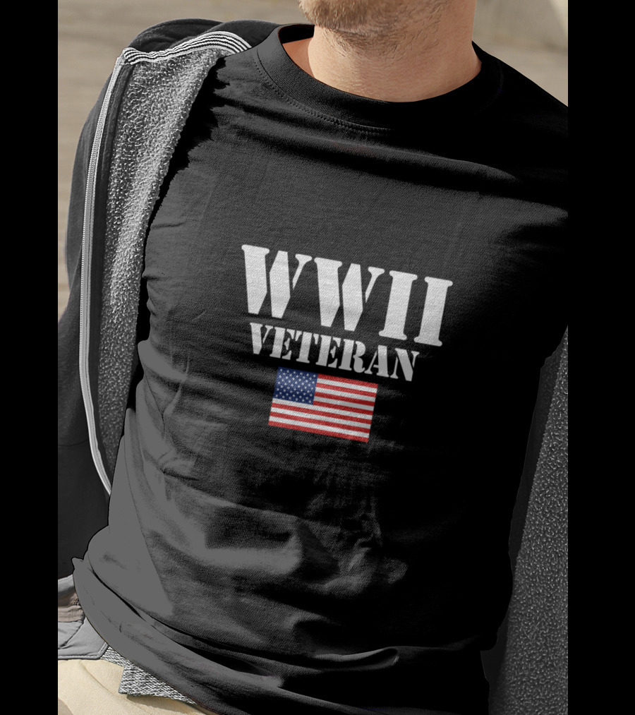 WWII Veteran American Flag Military Veteran T-Shirt