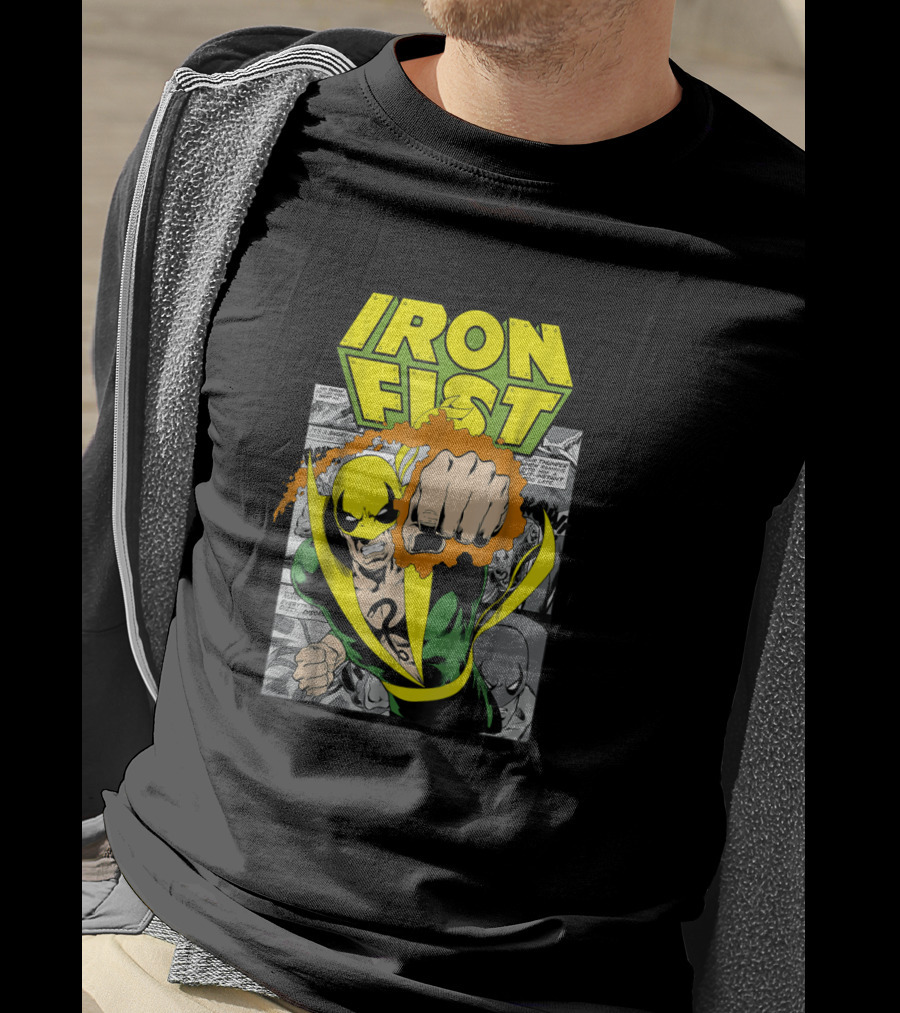 Iron Fist Comic Panel Yellow Mask Punch Action Scene T-Shirt