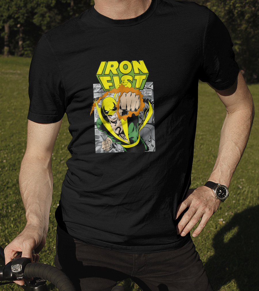 Iron Fist Comic Panel Yellow Mask Punch Action Scene T-Shirt