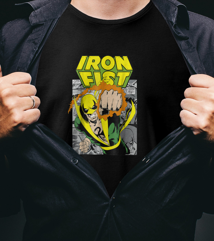 Iron Fist Comic Panel Yellow Mask Punch Action Scene T-Shirt