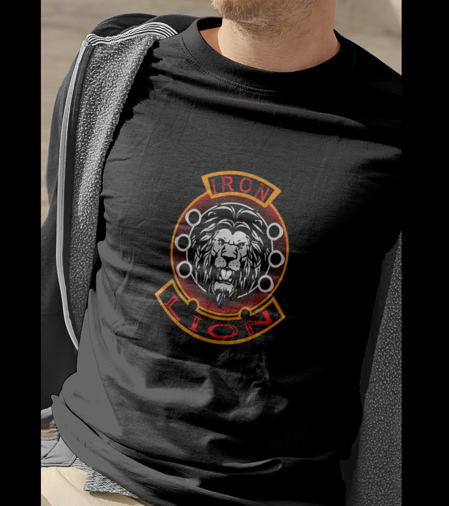 Iron Lion Emblem Featuring Bold Lion Head With Ringed Accents T-Shirt