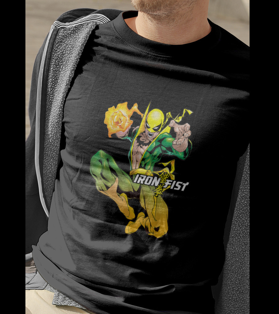 Marvel Iron Fist Dynamic Action Pose With Fiery Punch T-Shirt