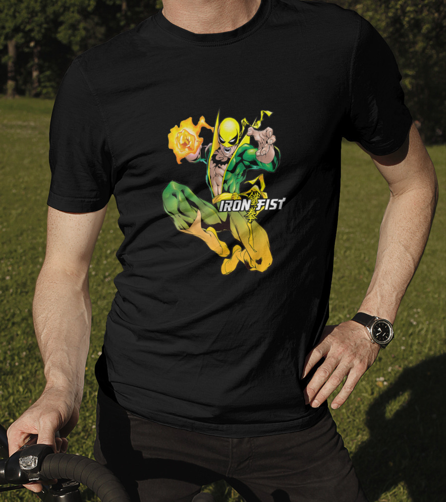 Marvel Iron Fist Dynamic Action Pose With Fiery Punch T-Shirt