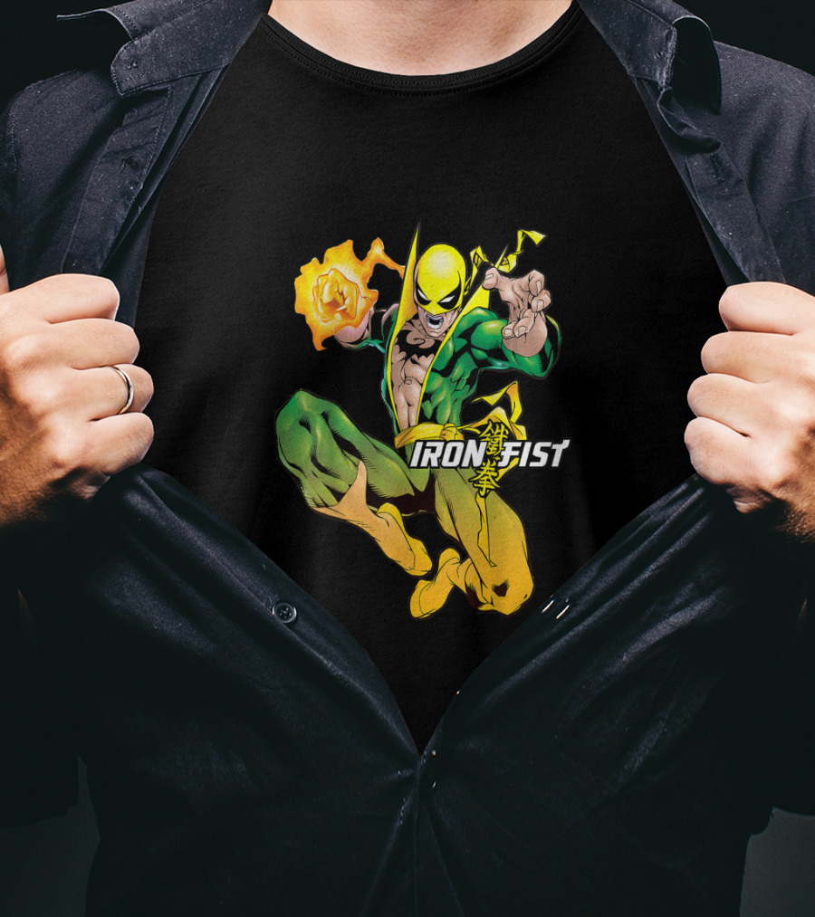 Marvel Iron Fist Dynamic Action Pose With Fiery Punch T-Shirt