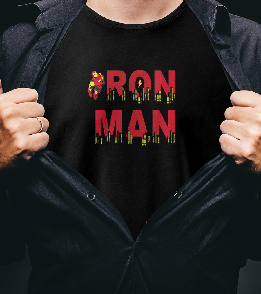 Marvel Iron Man Text City Skyline Hero T-Shirt