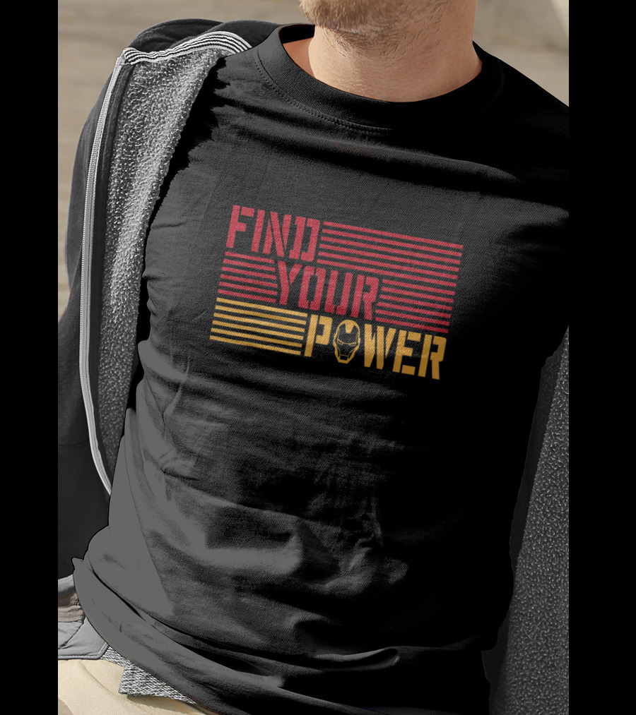 Marvel Iron Man Find Your Power Helmet Red Yellow Lines T-Shirt