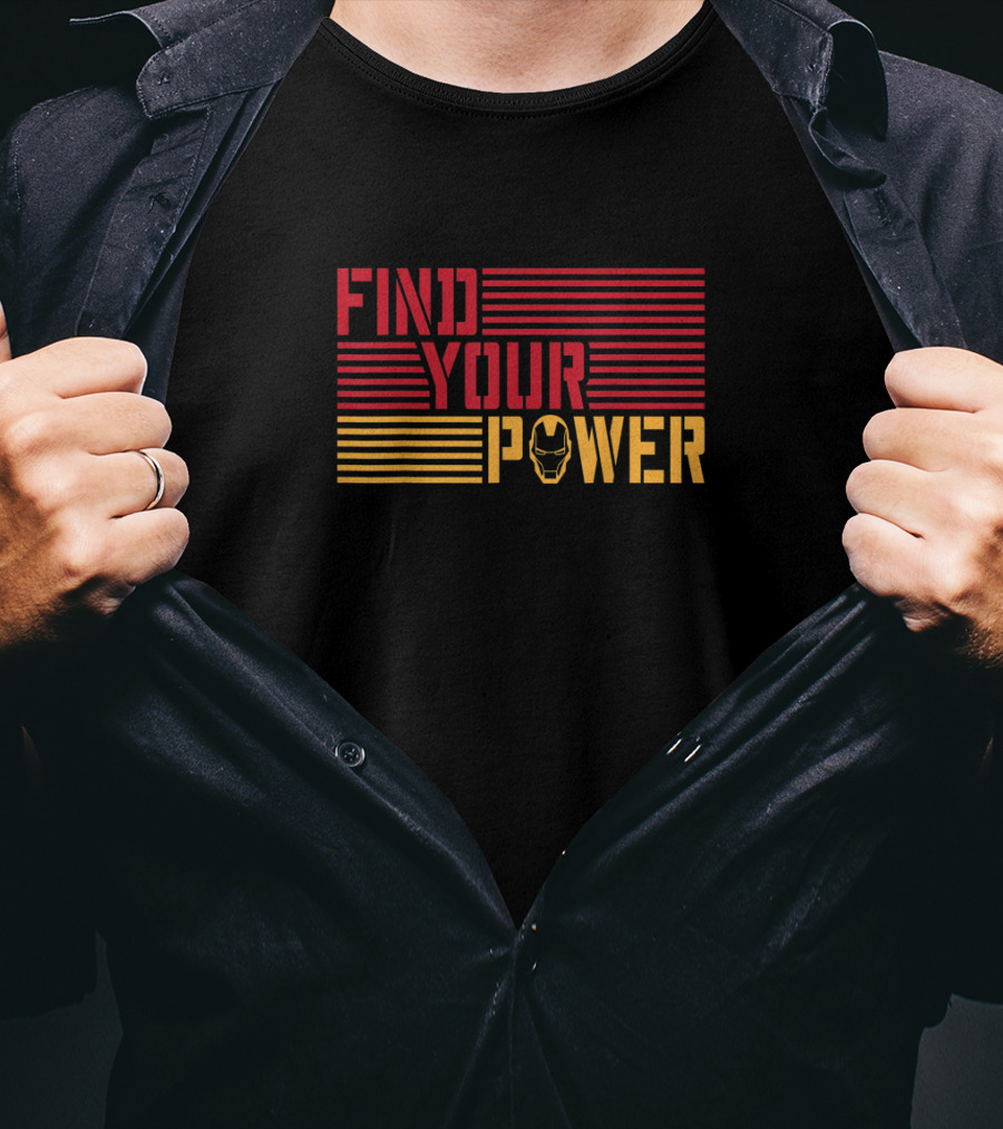 Marvel Iron Man Find Your Power Helmet Red Yellow Lines T-Shirt