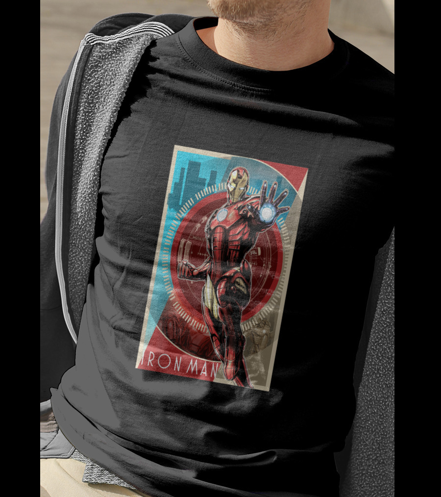 Marvel Iron Man Vintage Tech Futuristic Cityscape T-Shirt