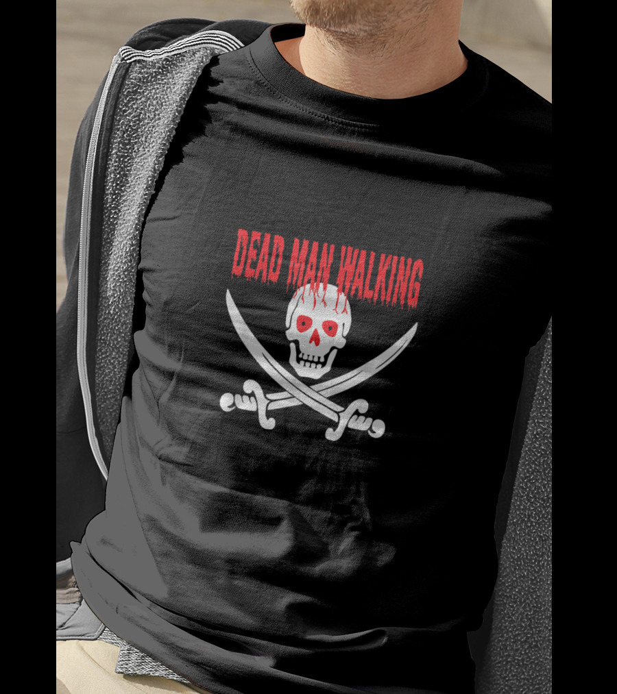 Dead Man Walking Bleeding Skull With Crossed Swords T-Shirt