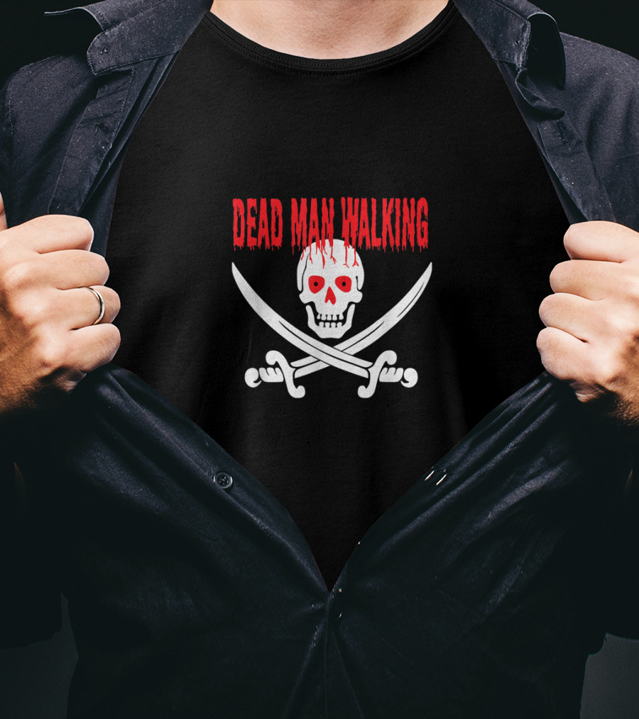 Dead Man Walking Bleeding Skull With Crossed Swords T-Shirt