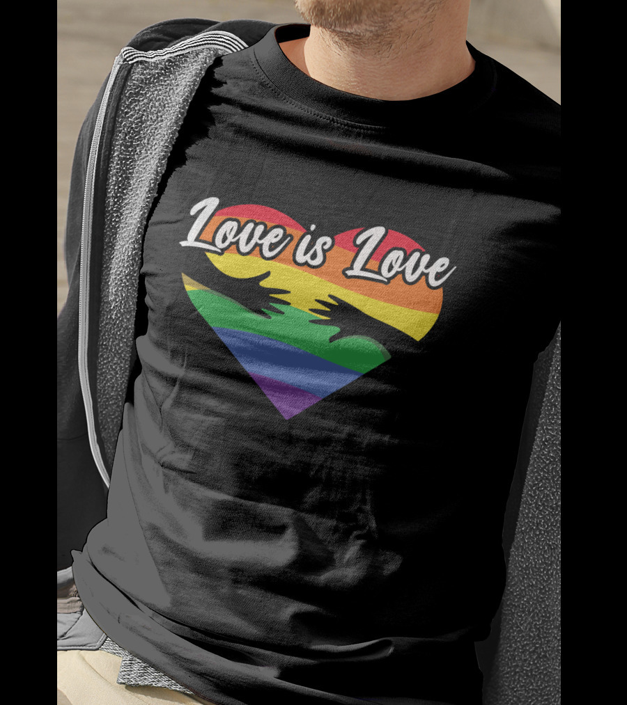 Love Is Love Heart With Hands And Rainbow Flag T-Shirt