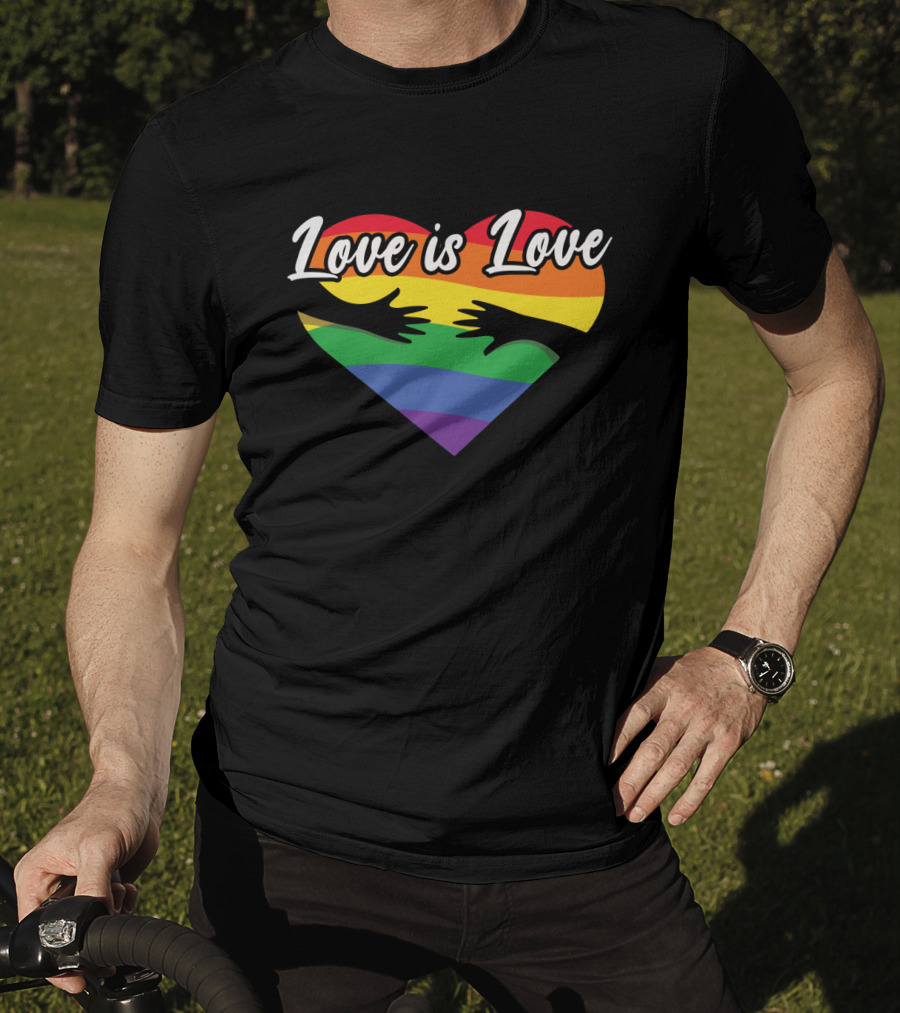 Love Is Love Heart With Hands And Rainbow Flag T-Shirt