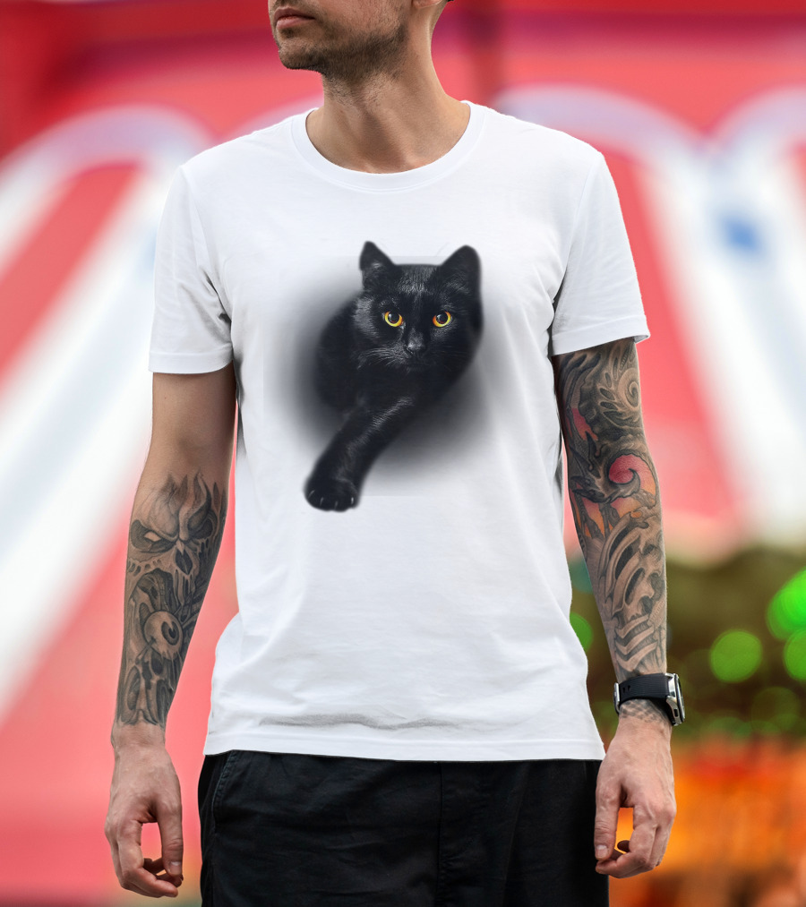 Black Cat Yellow Eyes Halloween T-Shirt
