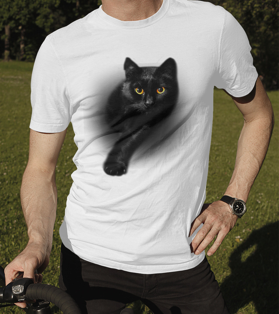Black Cat Yellow Eyes Halloween T-Shirt