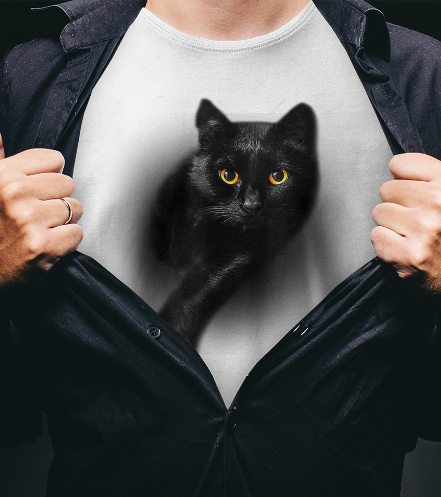 Black Cat Yellow Eyes Halloween T-Shirt