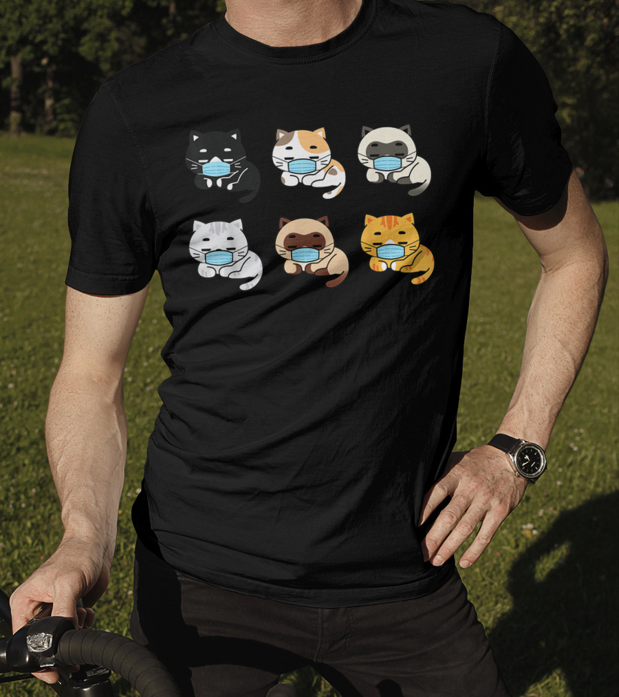 Cat Face Mask Cute Pet Cats Lovers Kitten Set T-Shirt