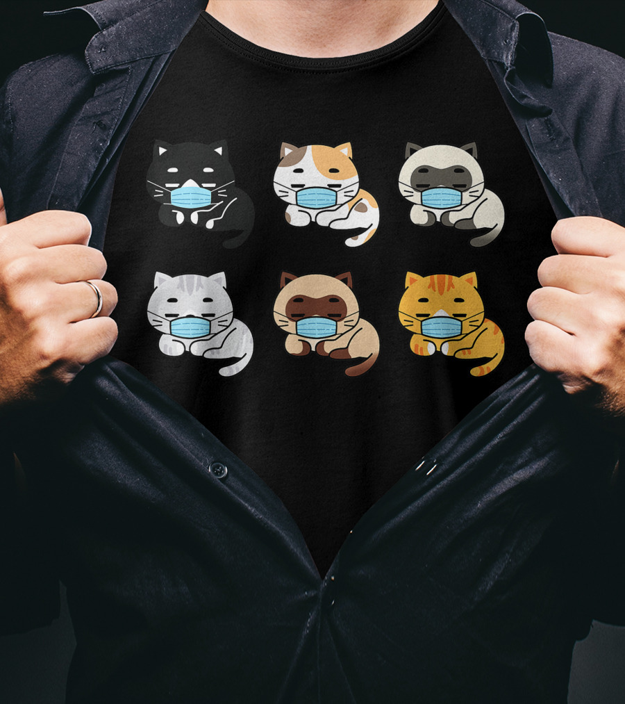 Cat Face Mask Cute Pet Cats Lovers Kitten Set T-Shirt