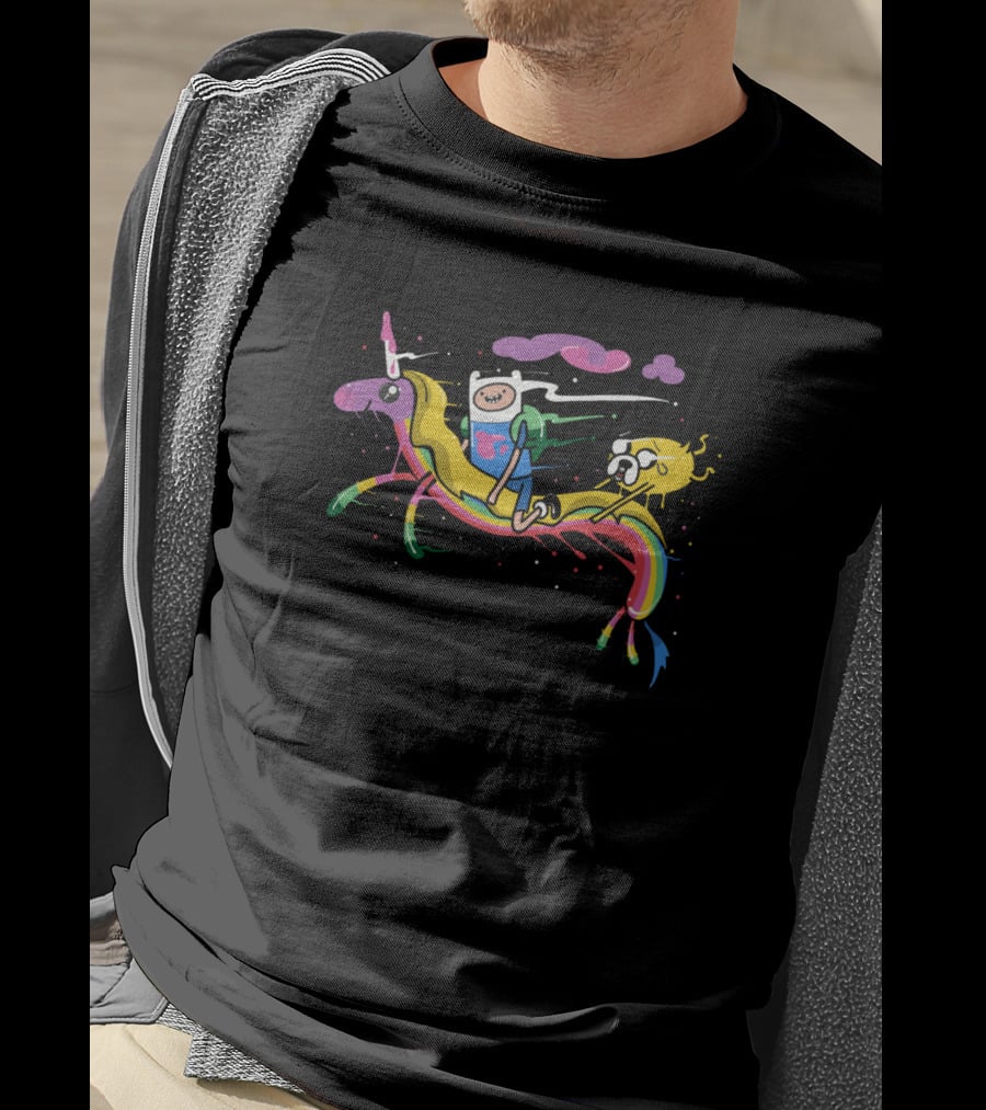 Adventure Time Trippin Finn And Jake On Lady Rainicorn T-Shirt