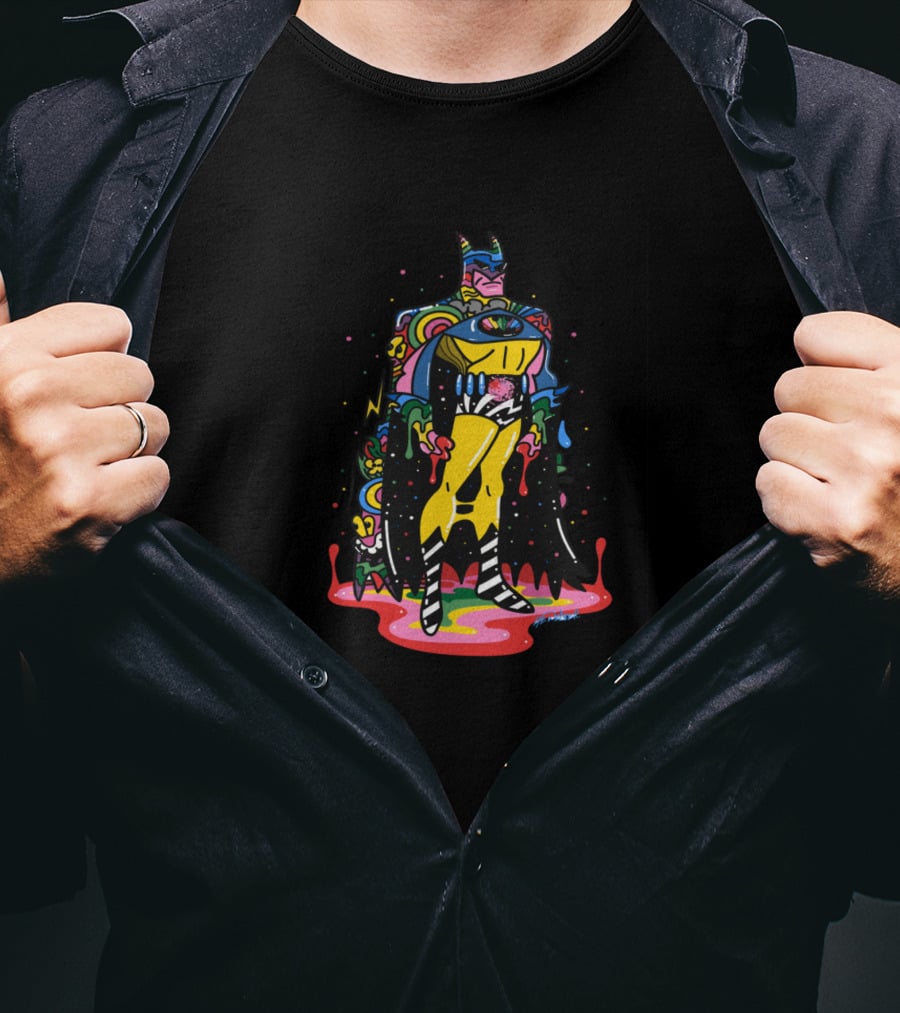 Batman Doodle Rainbow Batman Colorful Dripping Cape And Suit T-Shirt