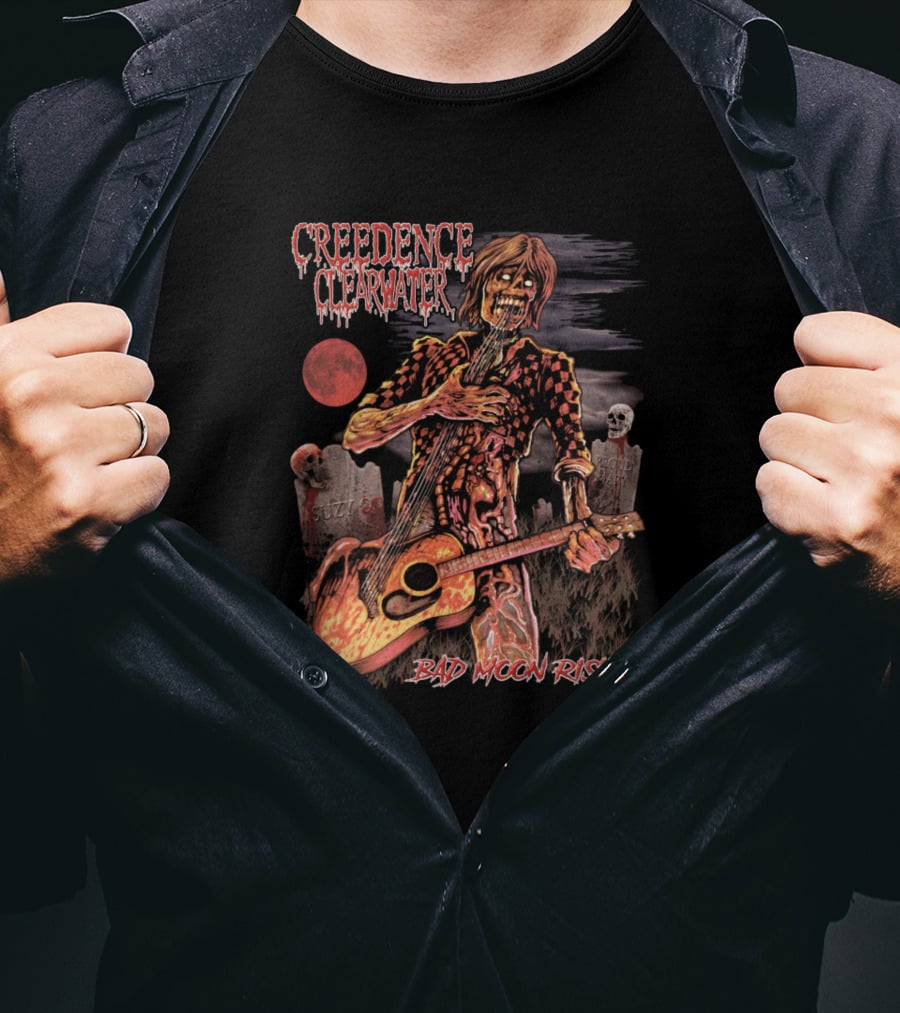Creedence Clearwater Revival Bad Moon Rising Zombie Guitar Graveyard T-Shirt