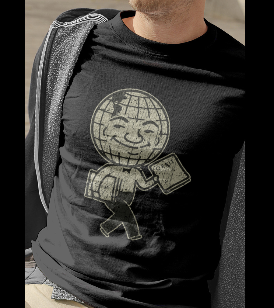 Detroit Orbit Magazine Walking Globe Man Holding Publication T-Shirt