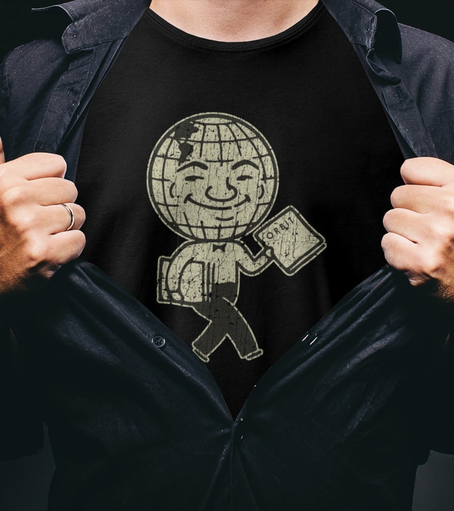 Detroit Orbit Magazine Walking Globe Man Holding Publication T-Shirt