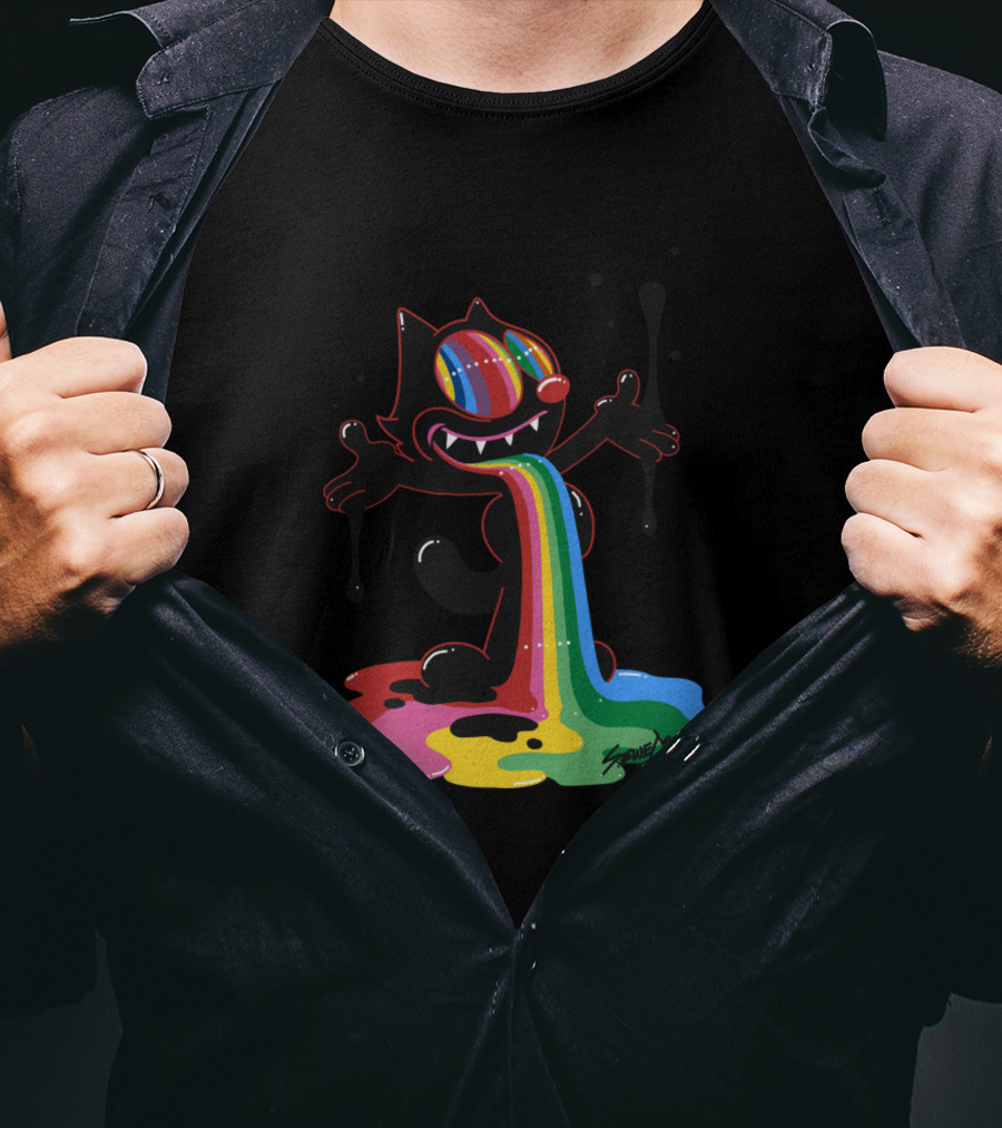 Felix The Cat Rainbow Splatter Art By Zed1 T-Shirt