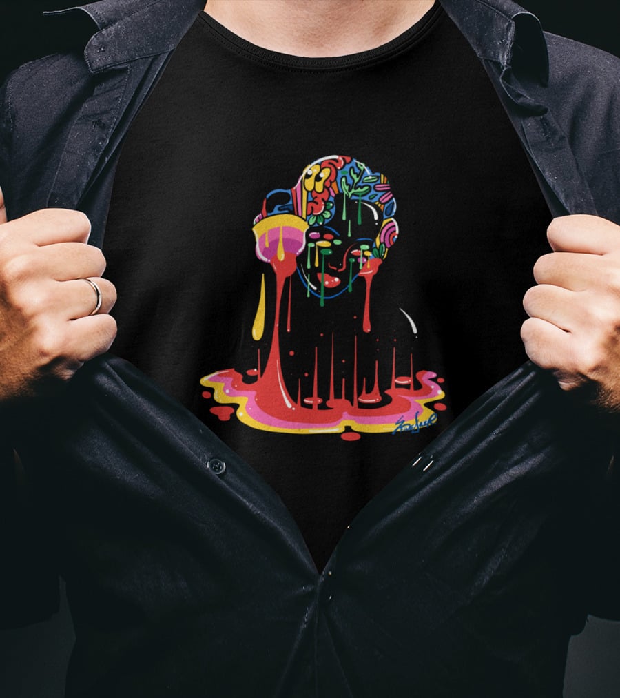 Female Empowerment Vibrant Doodle Girl Bust Psychedelic Colors T-Shirt