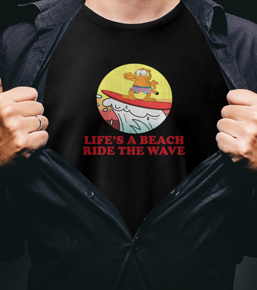 Garfield Surfing Adventure Life's A Beach Ride The Wave T-Shirt