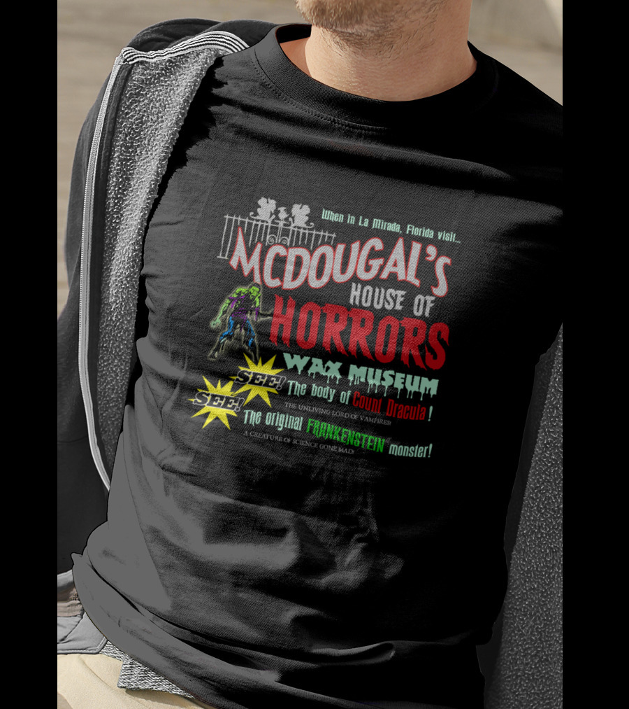 McDougal's House Of Horrors Wax Museum Count Dracula Frankenstein Monster Florida T-Shirt