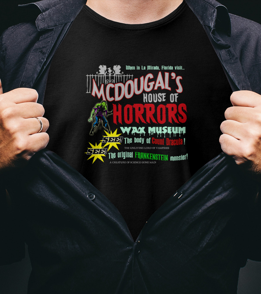 McDougal's House Of Horrors Wax Museum Count Dracula Frankenstein Monster Florida T-Shirt