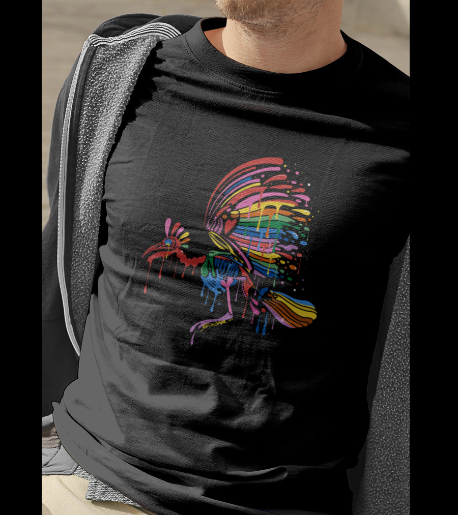 Rainbow Skeleton Bird With Vibrant Rainbow Wings Dripping Colors T-Shirt