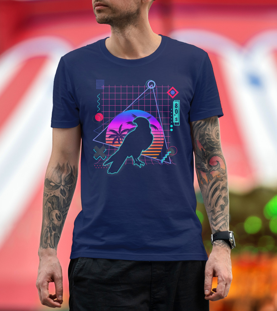 Peregrine Falcon Vaporwave Aesthetic 80s Style Grid And Sunset T-Shirt