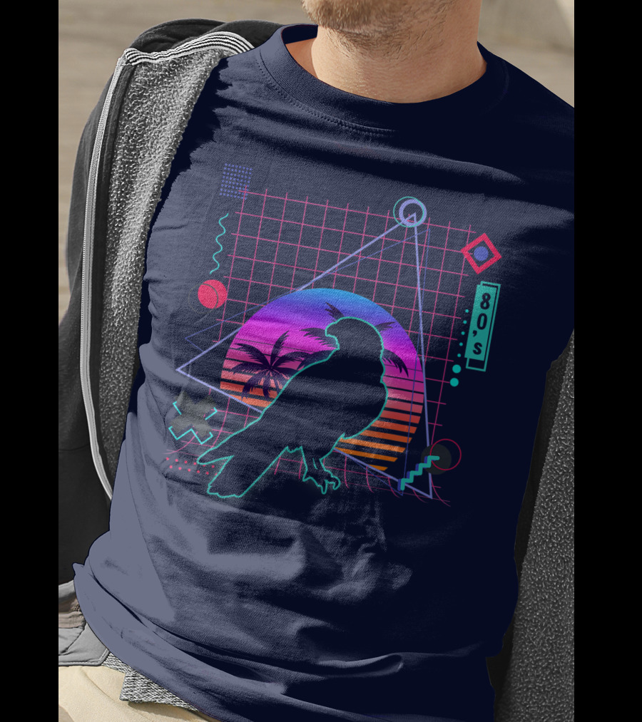 Peregrine Falcon Vaporwave Aesthetic 80s Style Grid And Sunset T-Shirt