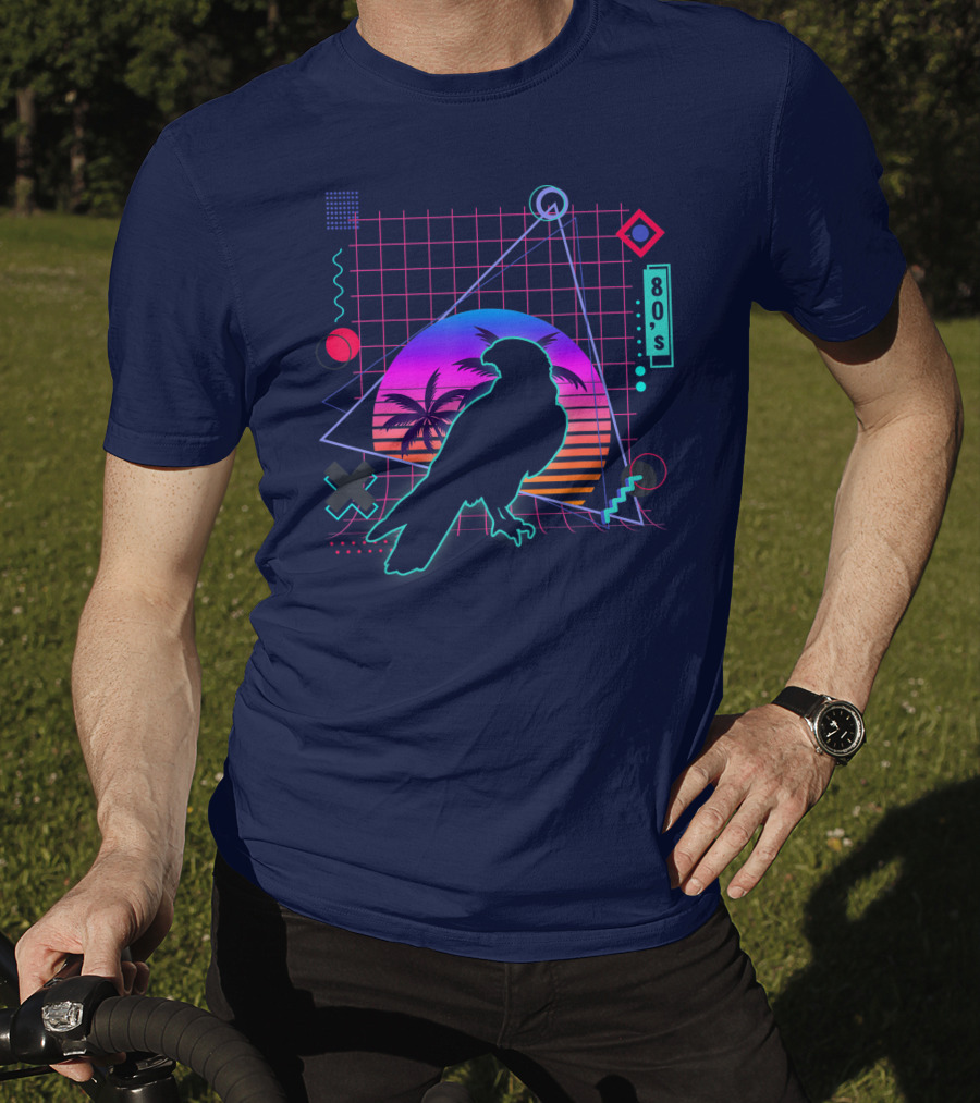 Peregrine Falcon Vaporwave Aesthetic 80s Style Grid And Sunset T-Shirt