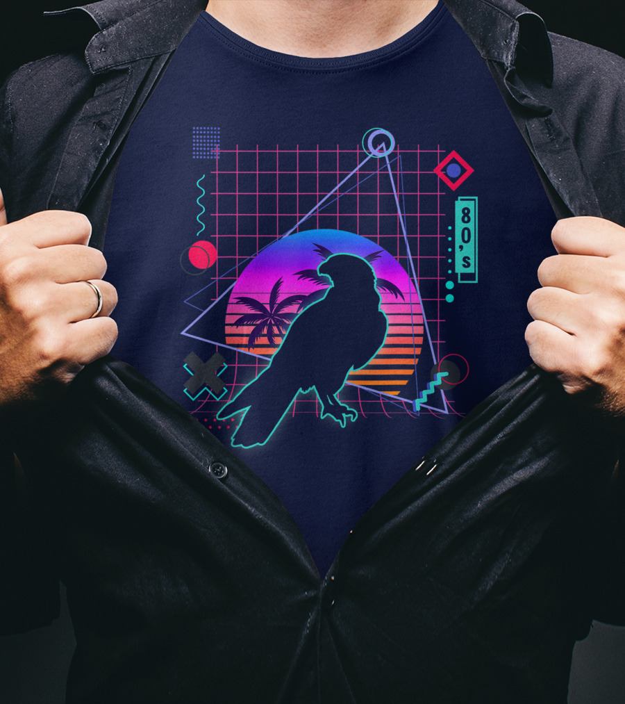 Peregrine Falcon Vaporwave Aesthetic 80s Style Grid And Sunset T-Shirt