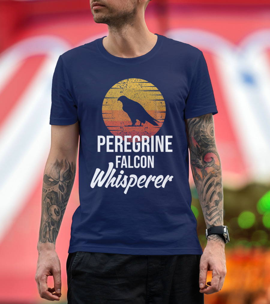 Peregrine Falcon Whisperer Bird Nature Silhouette Retro Sun T-Shirt