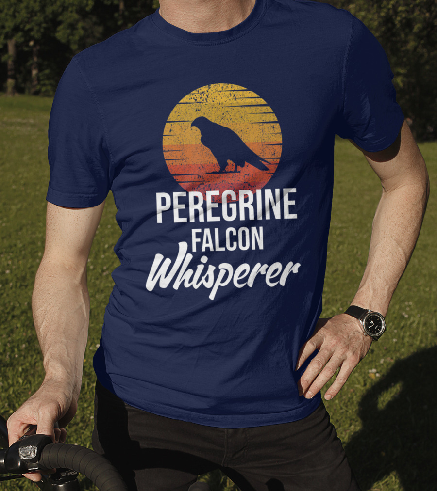 Peregrine Falcon Whisperer Bird Nature Silhouette Retro Sun T-Shirt