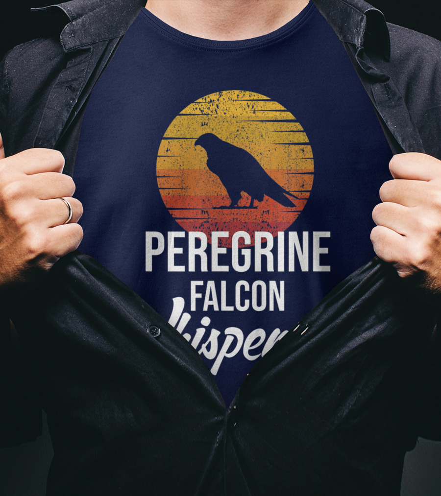 Peregrine Falcon Whisperer Bird Nature Silhouette Retro Sun T-Shirt