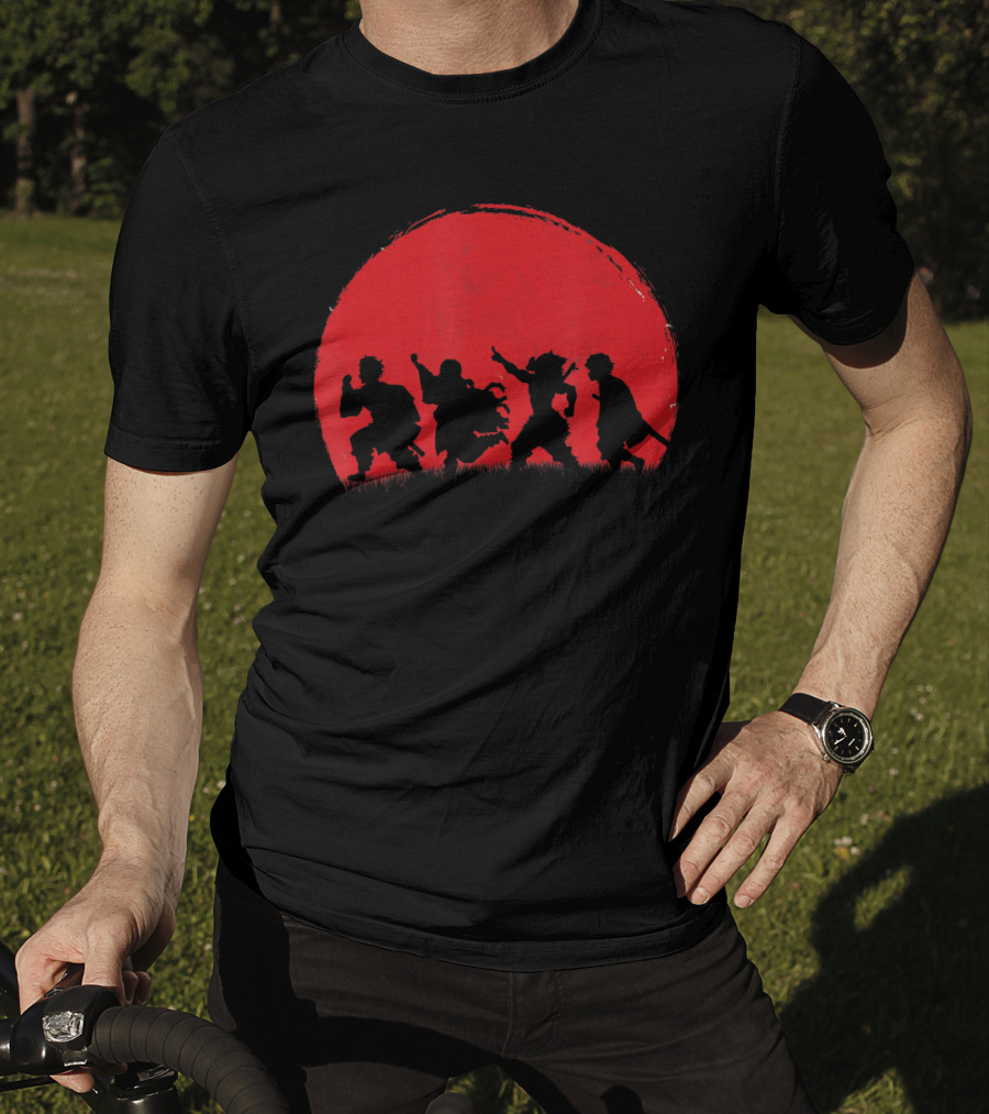 Cute Anime Demon Slayers Silhouette Against Blood Moon T-Shirt