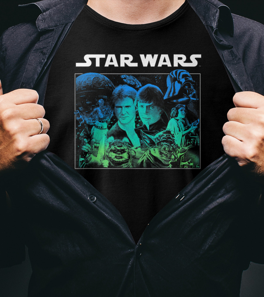 Star Wars Cast Return Of The Jedi Starry Darth Vader Yoda Han Luke Leia T-Shirt