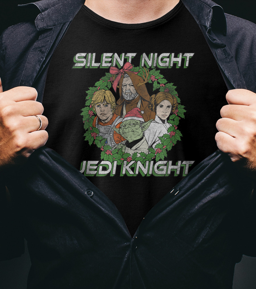 Silent Night Jedi Knight Star Wars Christmas Wreath Group T-Shirt