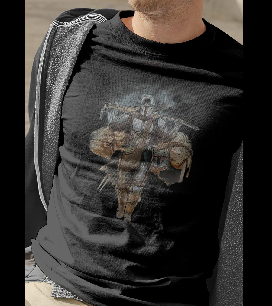 Star Wars The Mandalorian Mando Carrying The Child Under Moonlit Sky T-Shirt