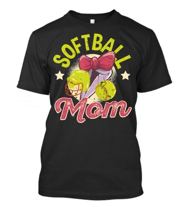 Softball Mom Mother's Day Softball Mama Bow Helmet Ball T-Shirt
