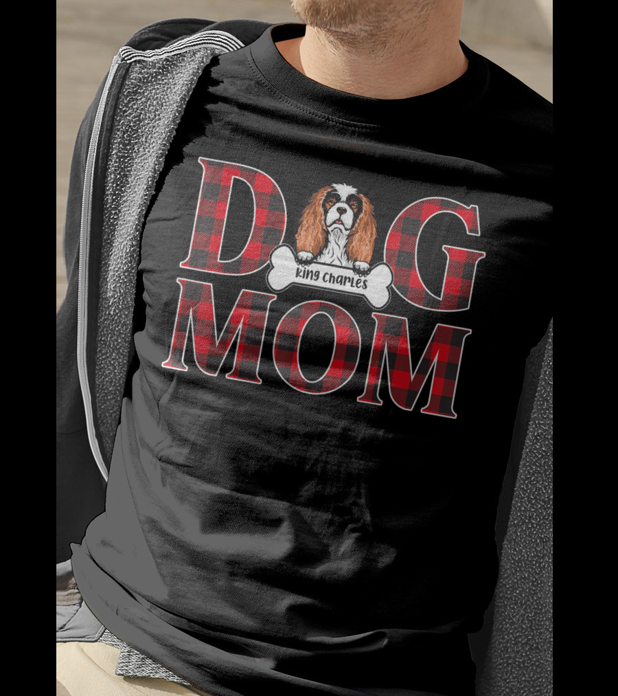 Dog Mom King Charles Red Plaid Pet Lover T-Shirt