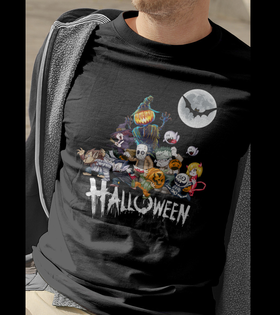 Character Halloween Pumpkin Scarecrow Moon Ghosts Bat Halloween T-Shirt