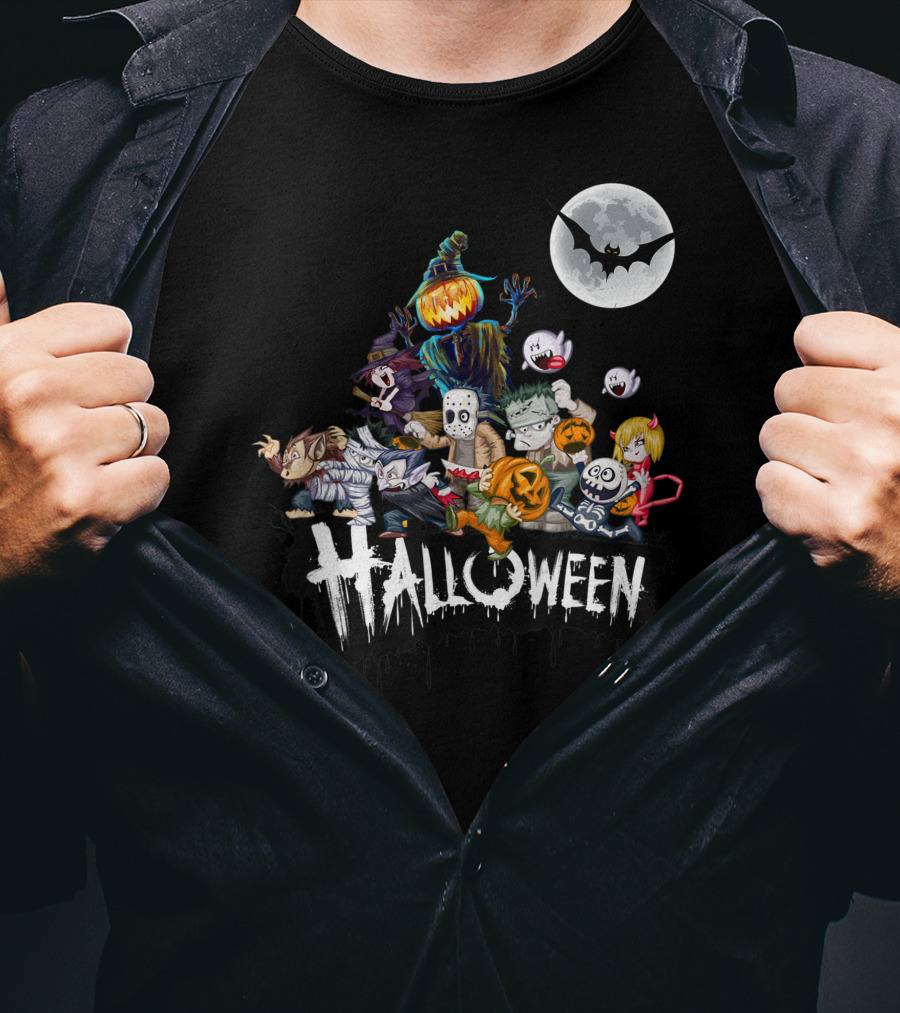 Character Halloween Pumpkin Scarecrow Moon Ghosts Bat Halloween T-Shirt